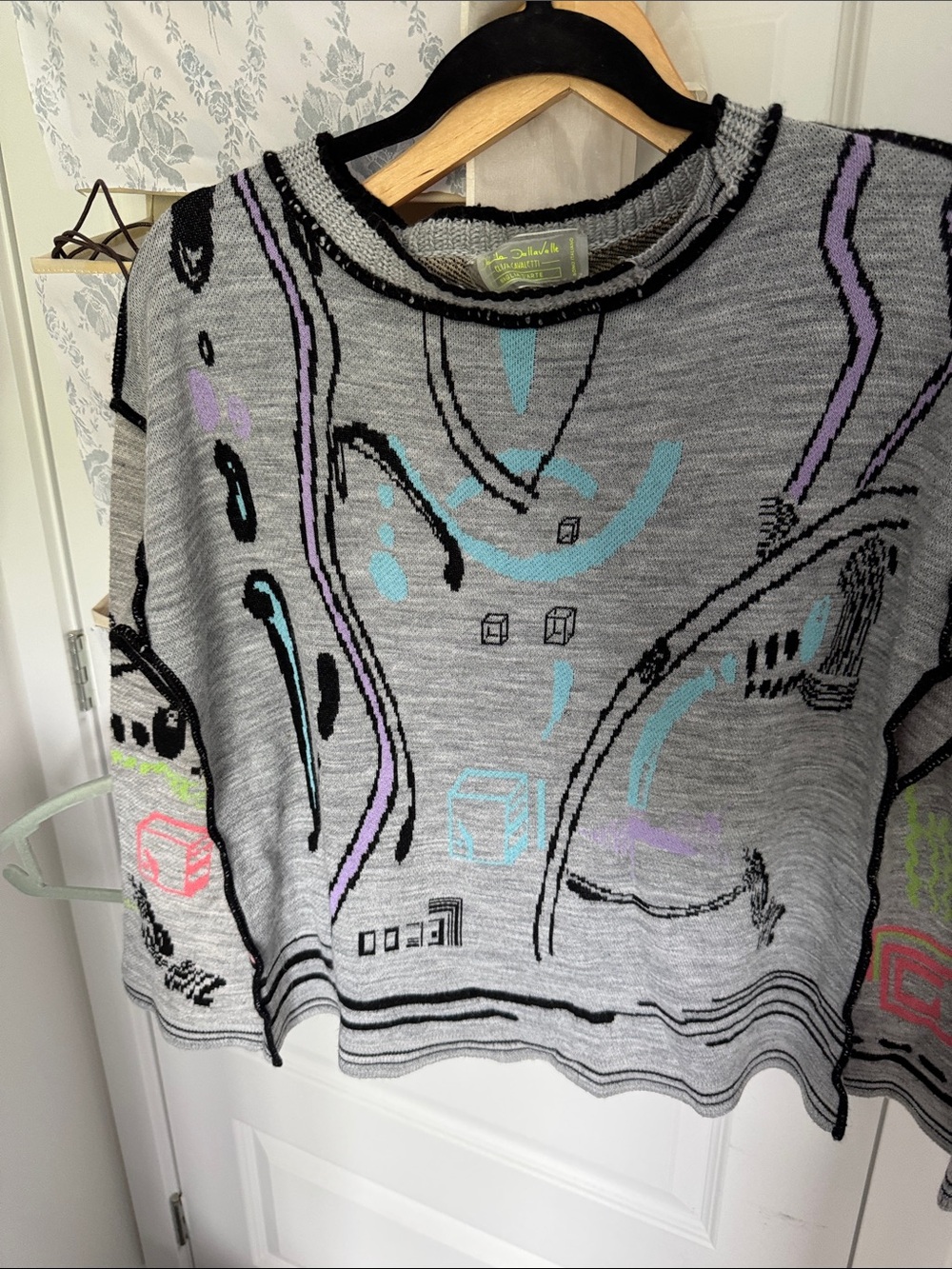 Elisa cavaletti Gray Abstract Knit Sweater with Pastel Accents